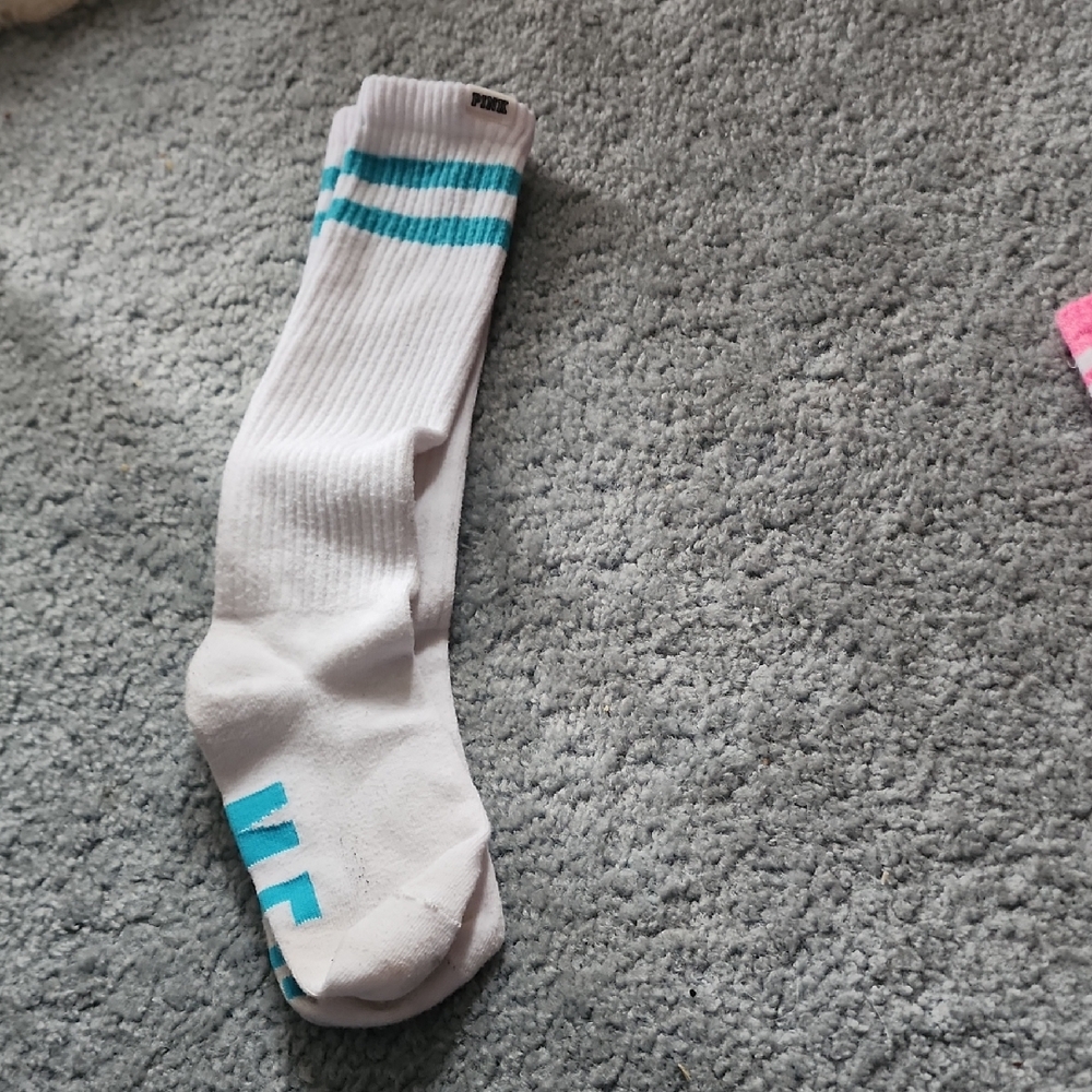 Pink White and Blue Striped Pink Socks